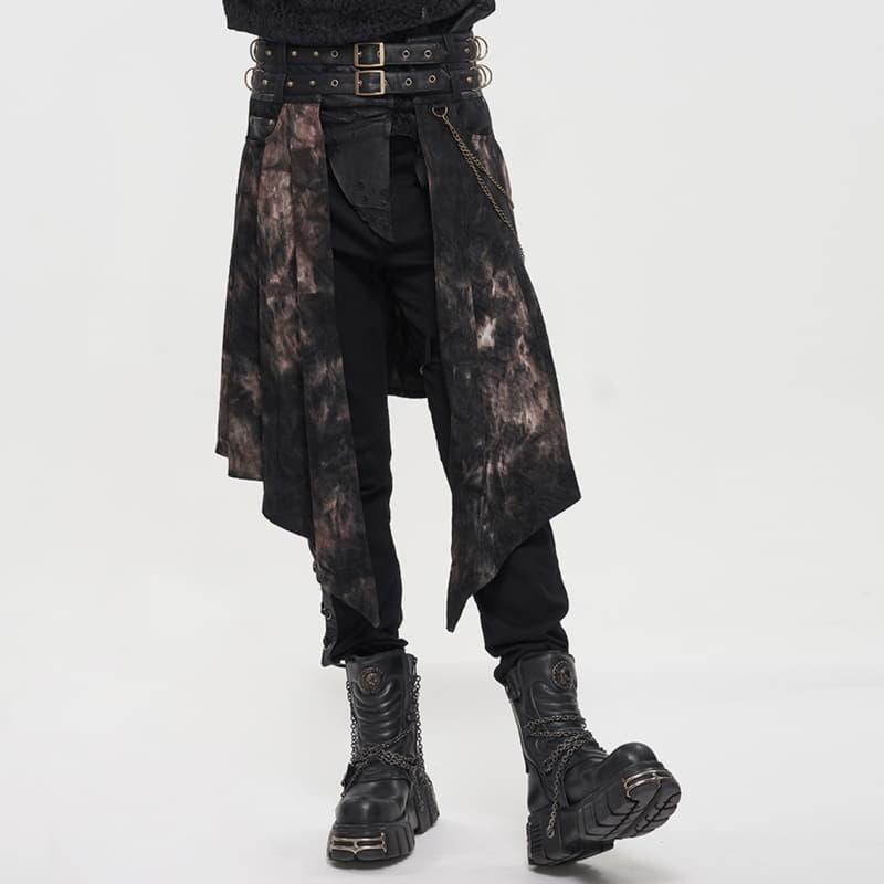 パンク染め男スカートカジュアルダンスパフォーマンス戦スカートコスプレ漫展服飾レトロ侍偽ウエストカバースカート_4