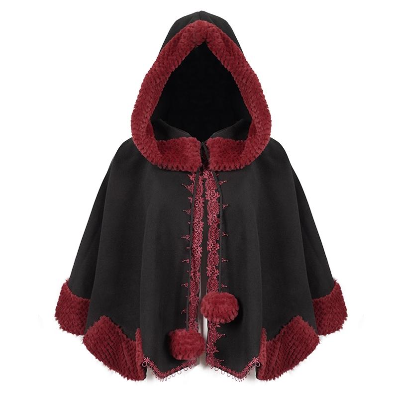 黒のリバーシブルバンダナカラーストールゴシック婦人服ジャンパー単品厚手ゆったりクリスマスマント_5