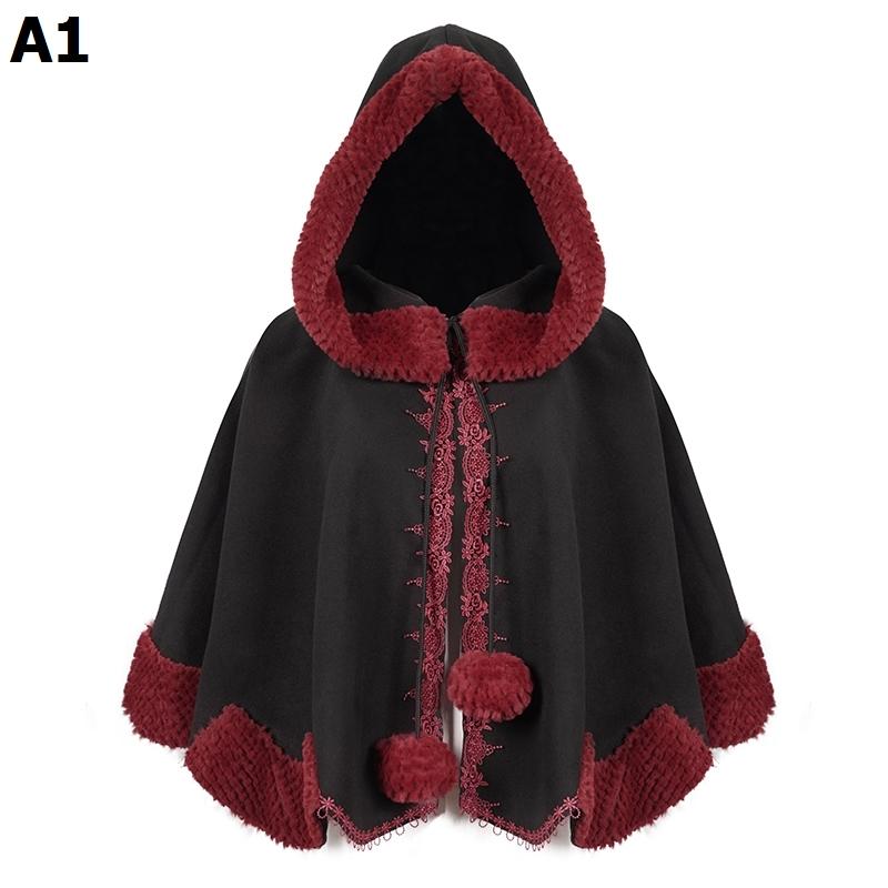 黒のリバーシブルバンダナカラーストールゴシック婦人服ジャンパー単品厚手ゆったりクリスマスマント_7