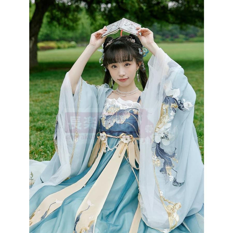児[博山仙雲]刺繍軽やか大袖シャツグラデーションカラーの訶子スカート羽織絹国風スカート_1