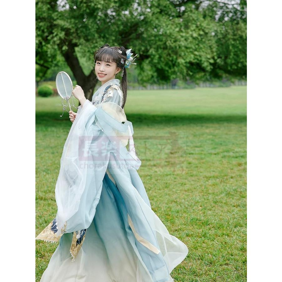 児[博山仙雲]刺繍軽やか大袖シャツグラデーションカラーの訶子スカート羽織絹国風スカート_2
