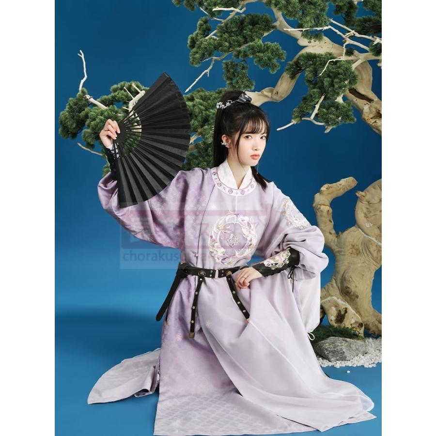 [曲江遊-剣網3連名]紫色グラデーションプリント丸首長衣唐製漢服女_1