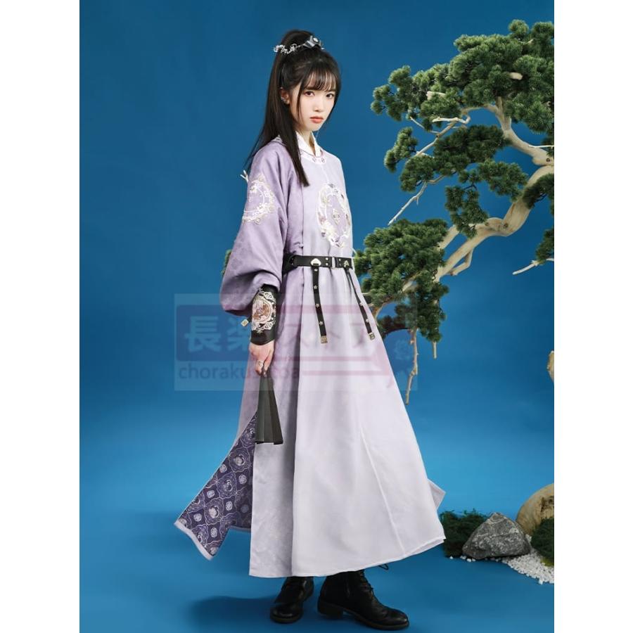 [曲江遊-剣網3連名]紫色グラデーションプリント丸首長衣唐製漢服女_2