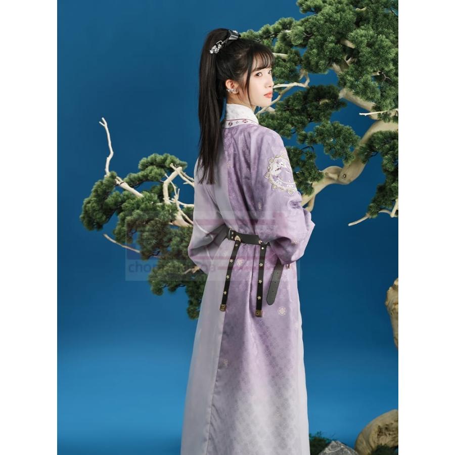 [曲江遊-剣網3連名]紫色グラデーションプリント丸首長衣唐製漢服女_3