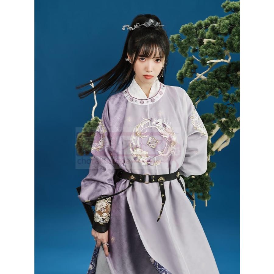 [曲江遊-剣網3連名]紫色グラデーションプリント丸首長衣唐製漢服女_4