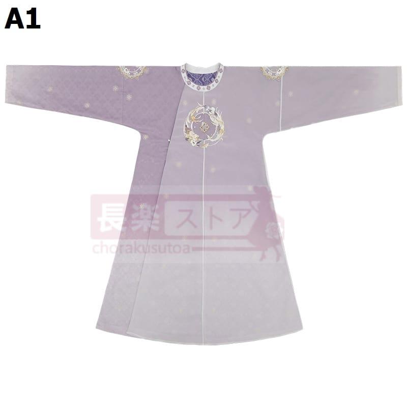 [曲江遊-剣網3連名]紫色グラデーションプリント丸首長衣唐製漢服女_6