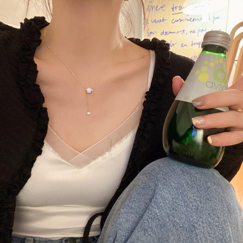高級感キャッツアイ石純銀ネックレス女性軽量贅沢デザイン感ペンダント鎖骨チェーンネックチェーン_3