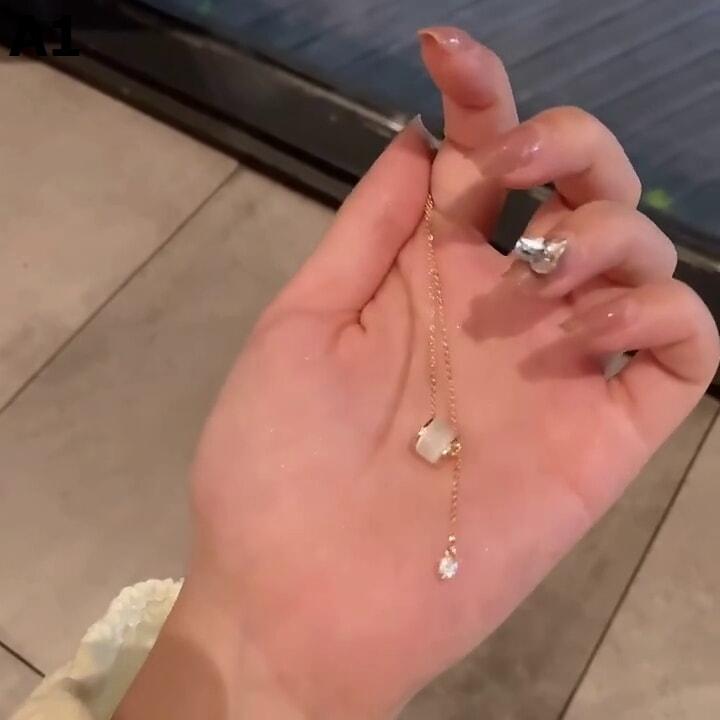 高級感キャッツアイ石純銀ネックレス女性軽量贅沢デザイン感ペンダント鎖骨チェーンネックチェーン_6
