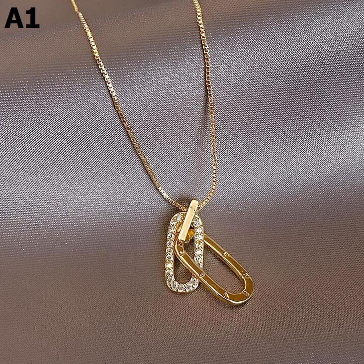 精緻楕円形ダブルリングペンダントネックレス軽量で贅沢なファッションセーターチェーン_6