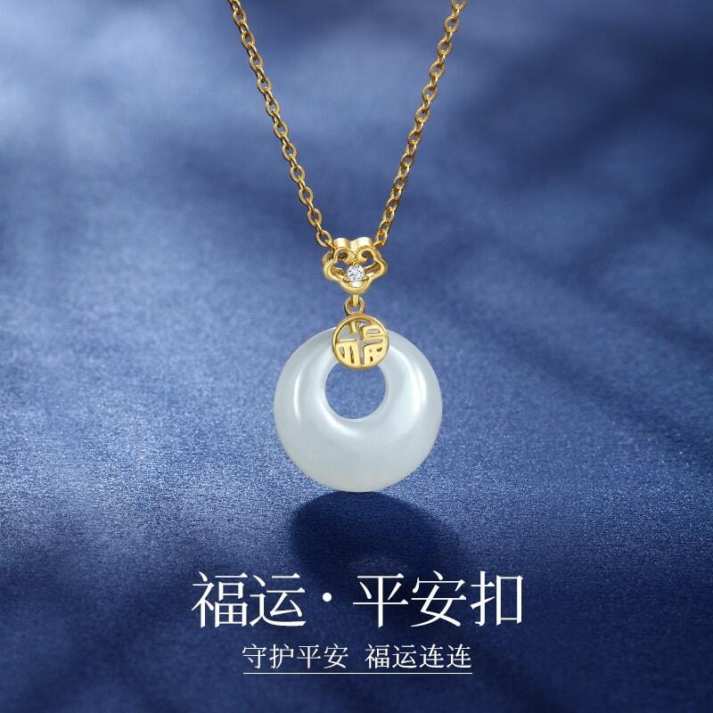 祥雲福字平安ボタンネックレス女性軽贅沢和田玉鎖骨チェーン潮925銀 