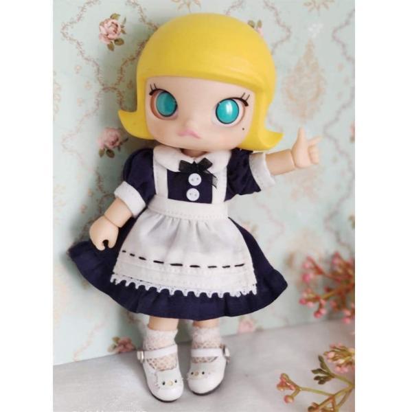 オビツ11衣装 ワンピース オビツ11服 メイド服 髪飾り付き オビツドール11ｃm用 ４色 (ブラック)