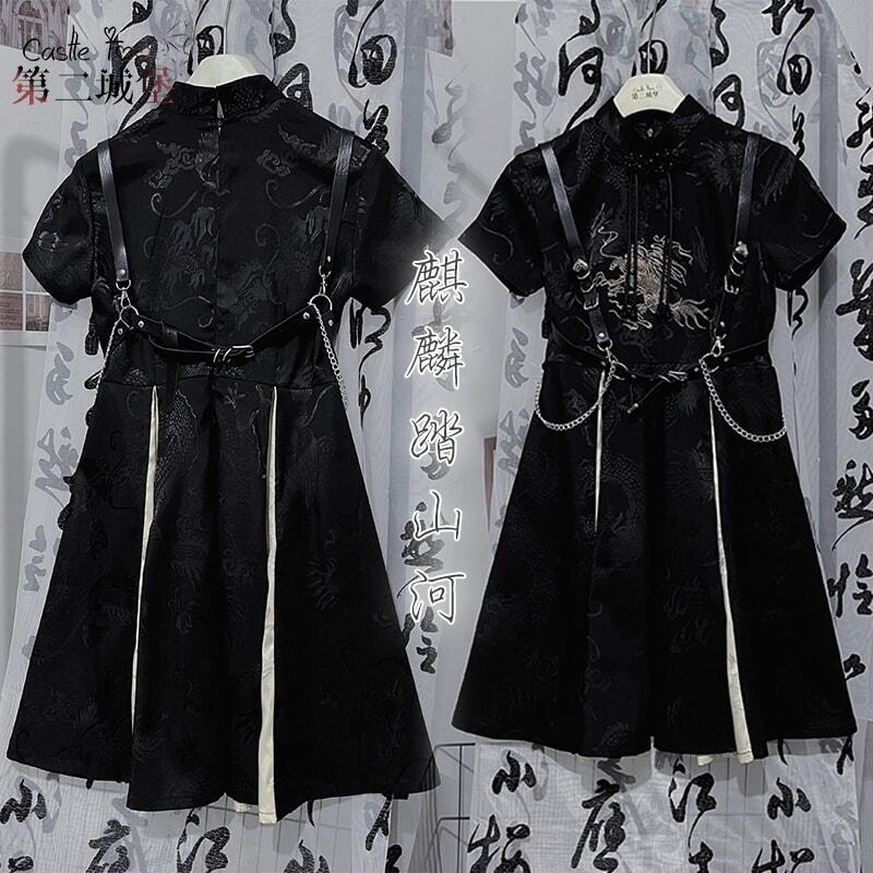 第二の城新中漢服国潮中国風半袖ワンピース長袖コート_3