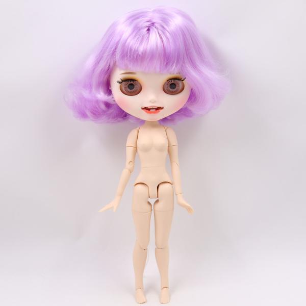【高い素材】 女の子のための彫刻が施された紫色の人形，チークの彫刻が施された紫色の人形，マットな顔，1/6 bjd ob24（写真のように