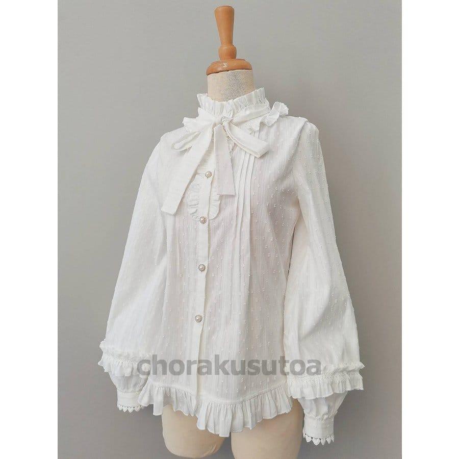 ロリータ ブラウス 春秋 長袖 Lolita ゴスロリ ボリューム袖 ランタンスリーブ ホワイト リボン クラシカル クラロリ 姫ロリ ハイネック |  | 01