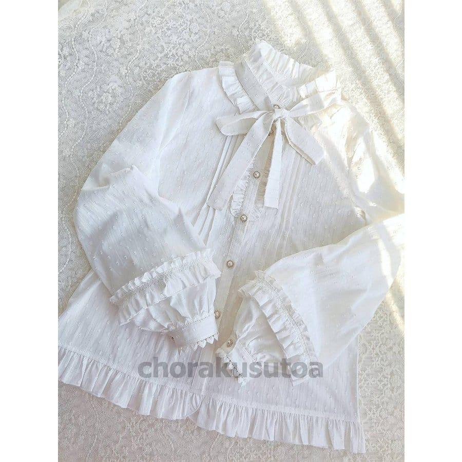 ロリータ ブラウス 春秋 長袖 Lolita ゴスロリ ボリューム袖 ランタンスリーブ ホワイト リボン クラシカル クラロリ 姫ロリ ハイネック |  | 02