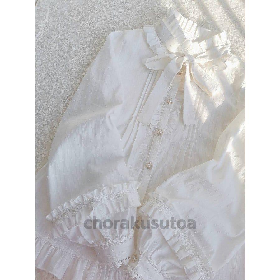 ロリータ ブラウス 春秋 長袖 Lolita ゴスロリ ボリューム袖 ランタンスリーブ ホワイト リボン クラシカル クラロリ 姫ロリ ハイネック |  | 03