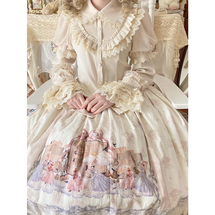 海外　中国ロリータ　vintage lolita 長袖　ブラウス 生成り ロリィタブラウス 袖 取り外し可能 レース 4色 長袖 洋服 lolita
