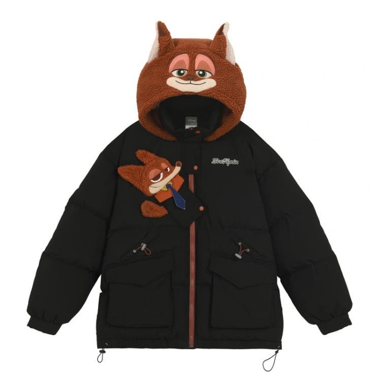 coco ズートピア ニック 中綿ジャケット アウター ズートピア ニックブラック フード付きパファーコート : 長楽ストア