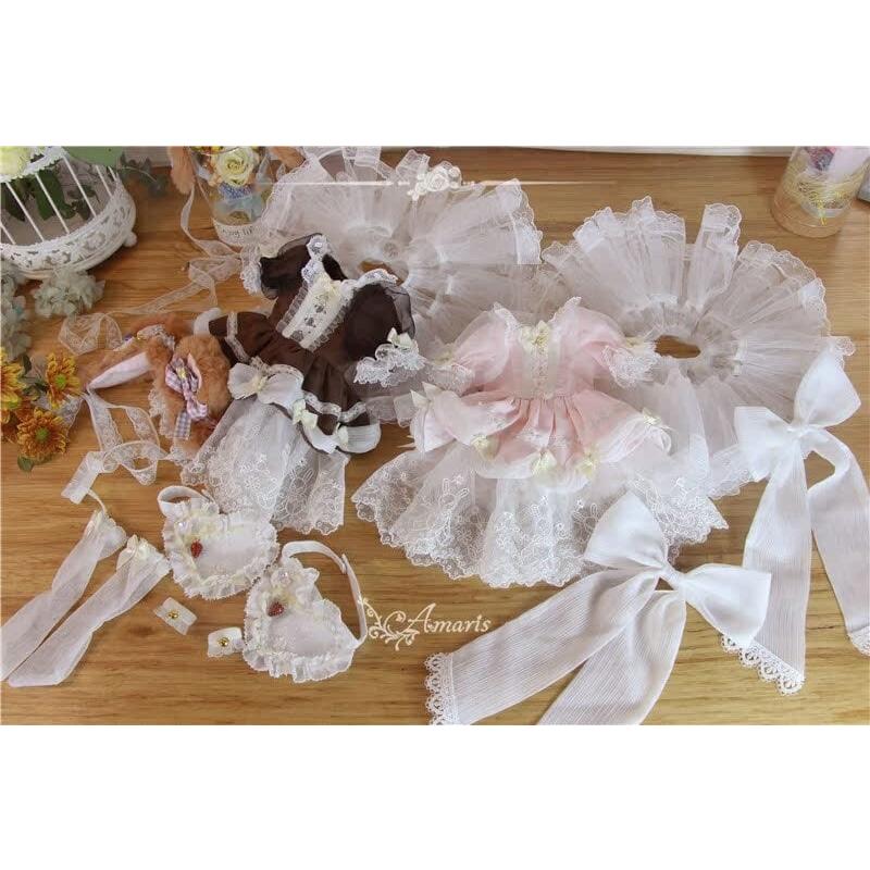 4分/MSD/MDDサイズ  ドール用 くま耳カチューシャ ドレスセットの画像
