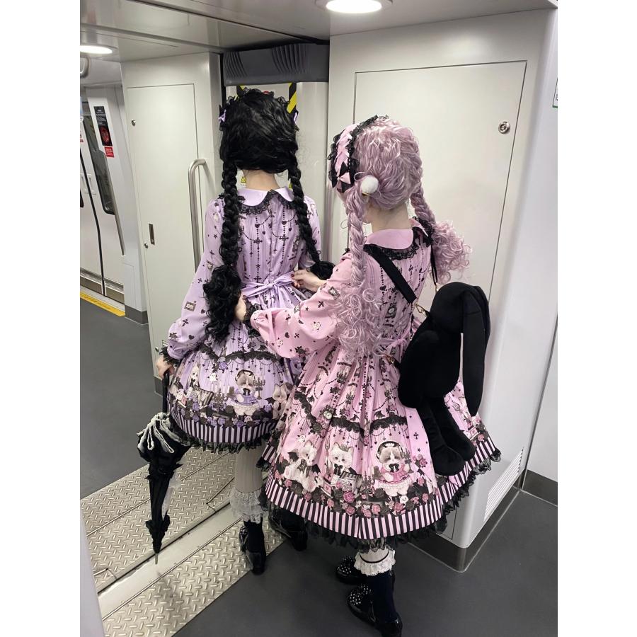 黒猫時計の甘ゴスリボンワンピス_4