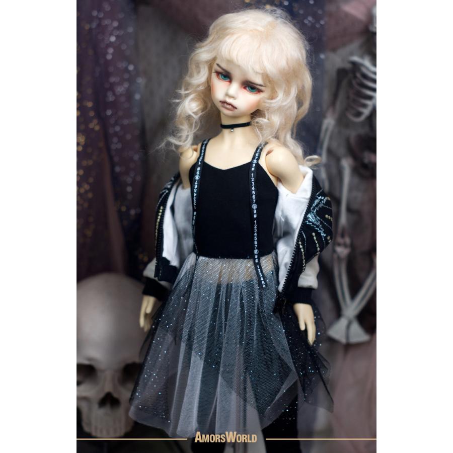 1/4，MSD スカジャン 袖無しTシャツスカート セット服 黒 スーパードルフィー 人形洋服 オーダー