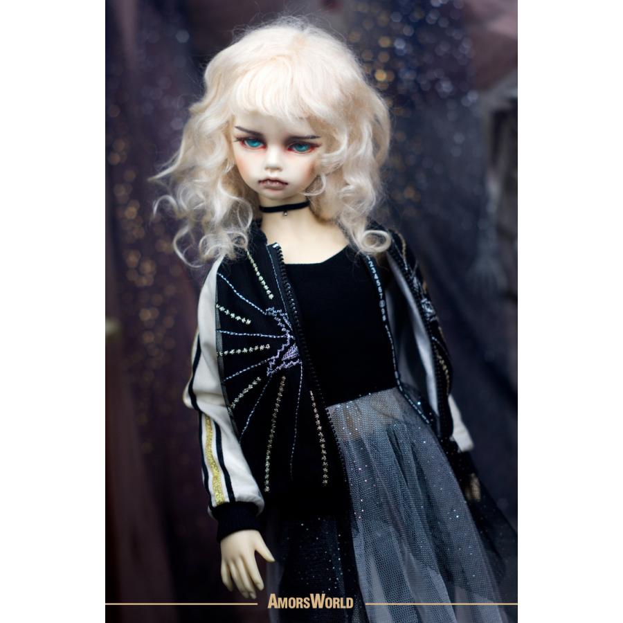 1/4，MSD スカジャン 袖無しTシャツスカート セット服 黒 スーパードルフィー 人形洋服 オーダー