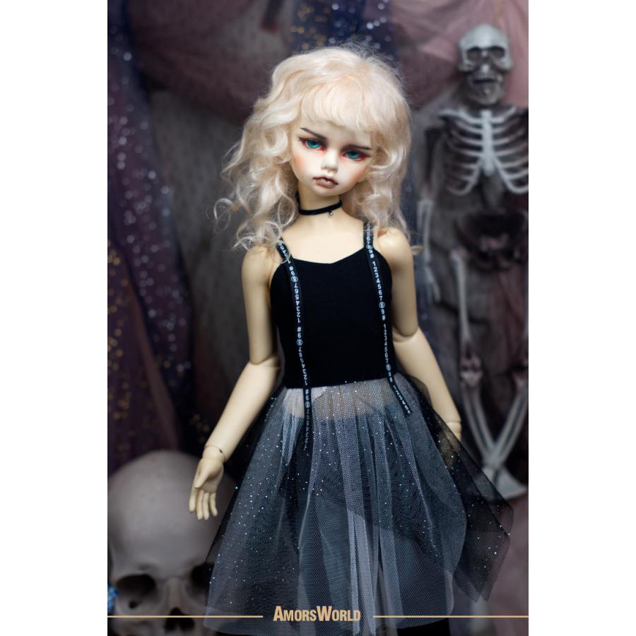 1/4，MSD スカジャン 袖無しTシャツスカート セット服 黒 スーパードルフィー 人形洋服 オーダー