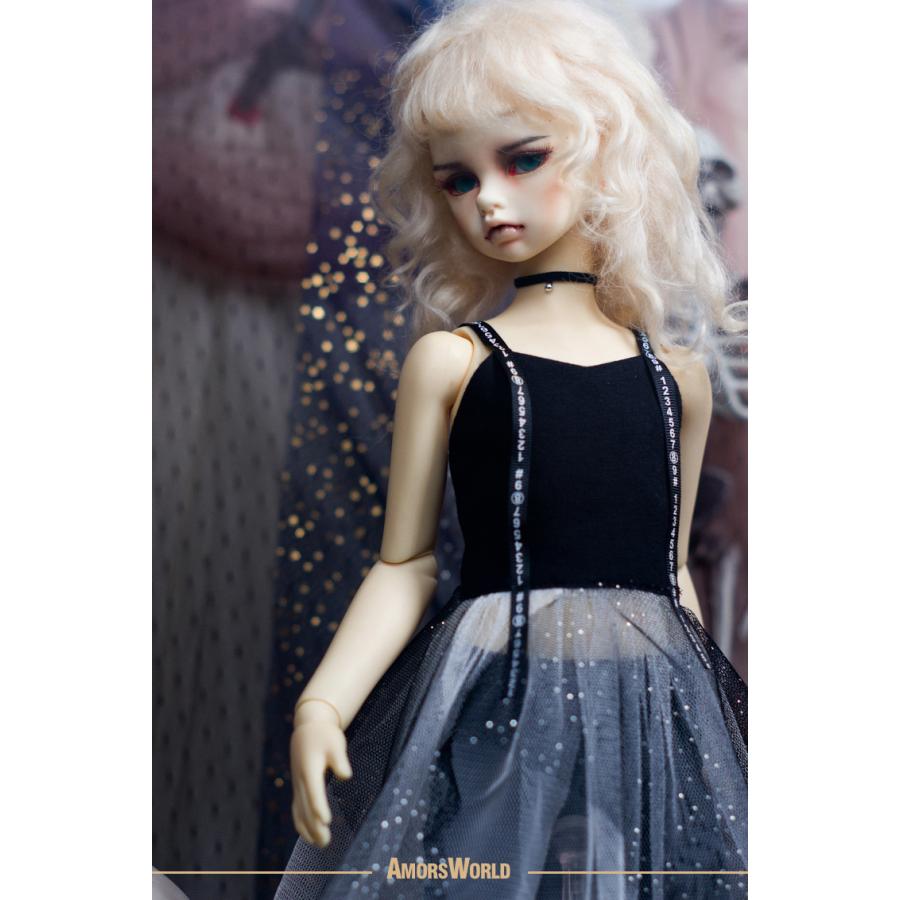 1/4，MSD スカジャン 袖無しTシャツスカート セット服 黒 スーパードルフィー 人形洋服 オーダー