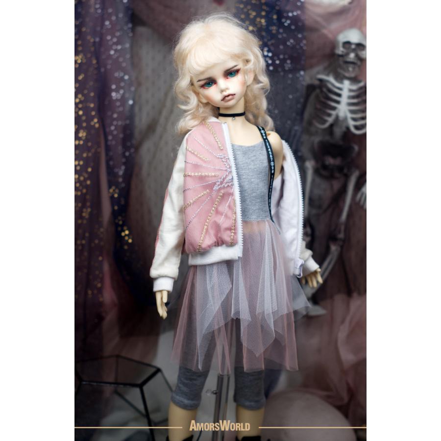 1/4，MSD スカジャン 袖無しTシャツスカート セット服 ピンク スーパードルフィー 人形洋服 オーダー
