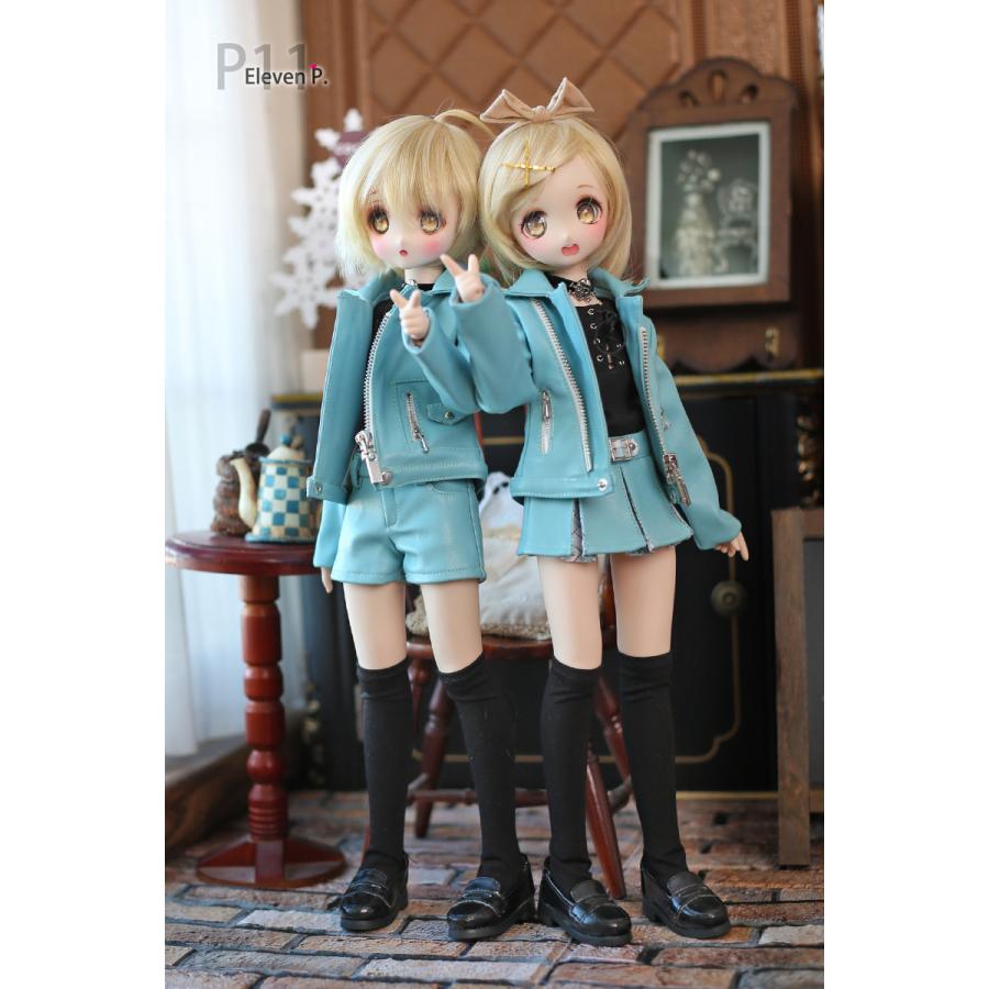 1/4，MSD，MDD 革ジャン風 ライダー ジャケット パンツ セット服 ブルーグリーン ドルフィードリーム 人形洋服 オーダー_2