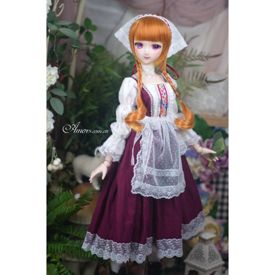 1/6BJD，YOSD，幼SD 牧場少女 セット服 ワインレッド スーパードルフィー 人形洋服 オーダー