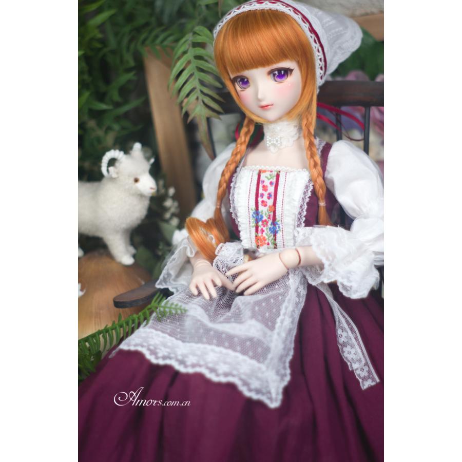 1/6BJD，YOSD，幼SD 牧場少女 セット服 ワインレッド スーパードルフィー 人形洋服 オーダー