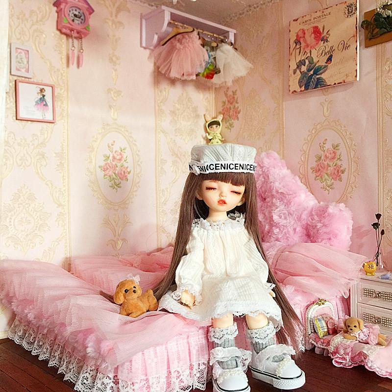 SD DD MDD 1⁄3ドールサイズネコミミヘッドホン 白×ピンク ツインテール