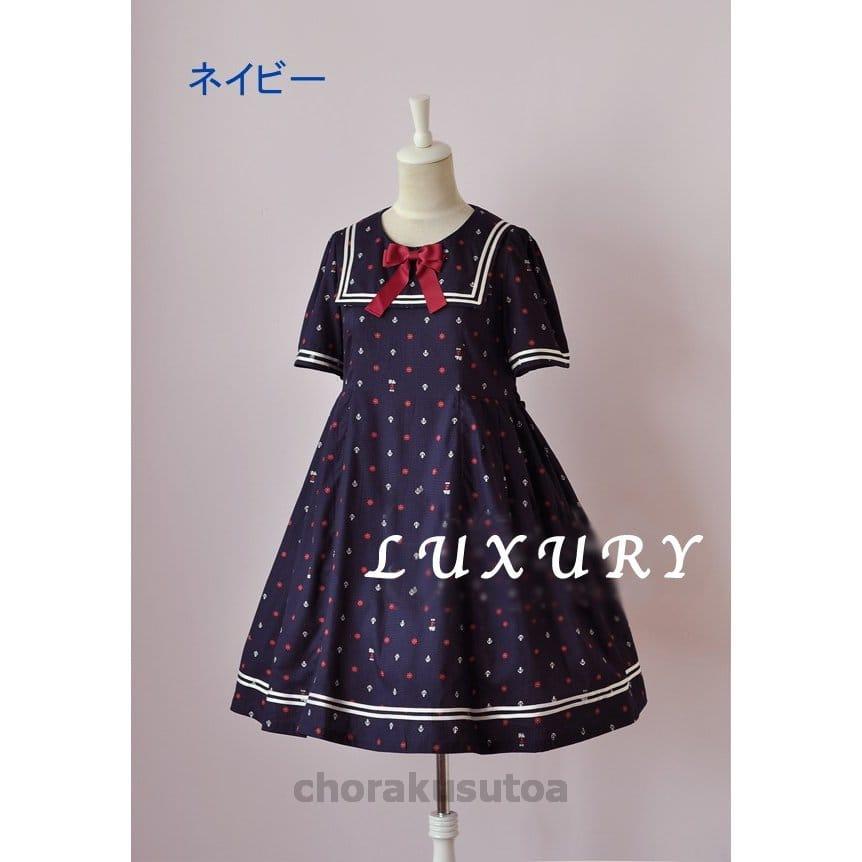 ロリータ服 Lulu's garden セーラーカラーワンピース リボン取り外し可能 半袖 制服風 甘ロリ カジュアル 夏物｜chorakusutoa｜02