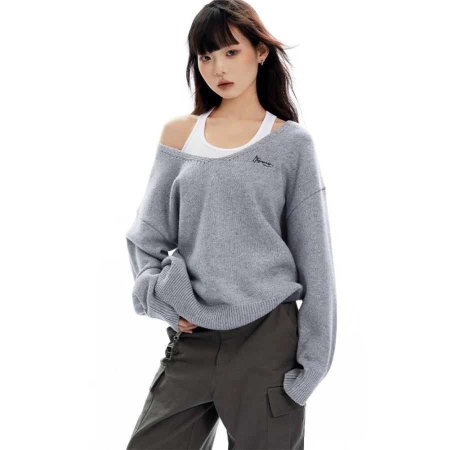 仕かける黒 ベージュ 薄墨色 オフショルダー 心地よい プルオーバー ジレー