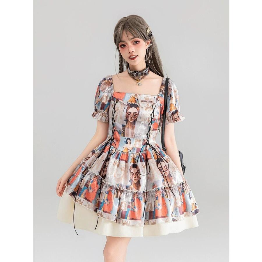 オレンジ色 パッチワーク 衣装 ガーリー トップ
