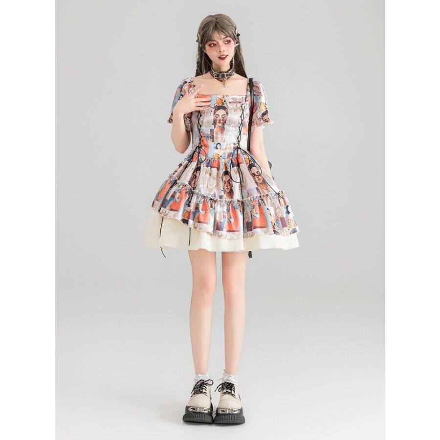 オレンジ色 パッチワーク 衣装 ガーリー トップ