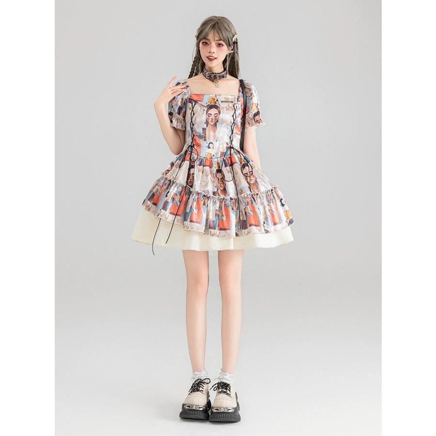 オレンジ色 パッチワーク 衣装 ガーリー トップ