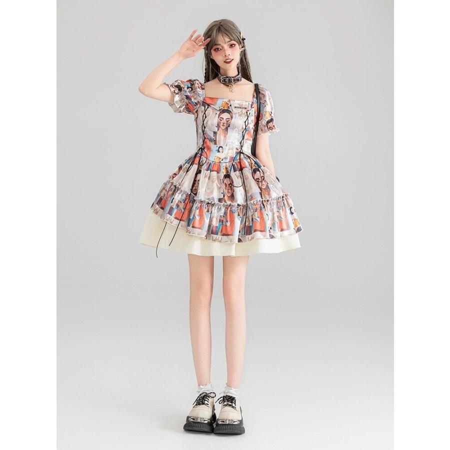 オレンジ色 パッチワーク 衣装 ガーリー トップ