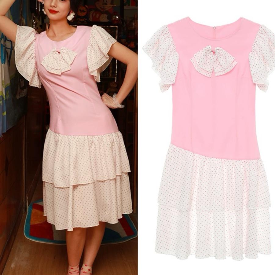 ピンク 水玉 ドット クラシック ガーリー レトロ 丸襟 ブラウス