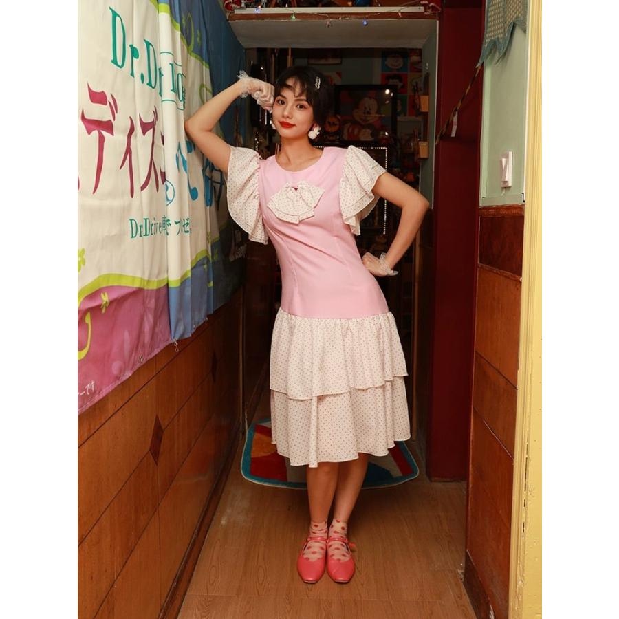 昭和レトロ 花柄 グラデーション プリーツ ワンピース 長袖 ネイビー　M1 fd9b84d489f3f9947d53b9288151ae