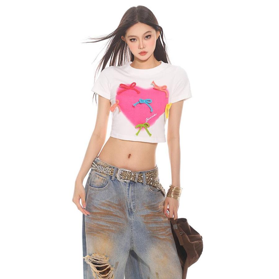 白　黒　カラフル　リボン　Tシャツ　トップス　ガーリー　カジュアルの画像