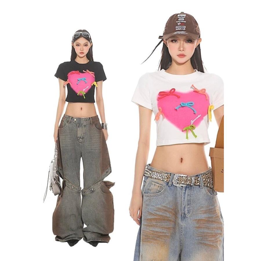 白　黒　カラフル　リボン　Tシャツ　トップス　ガーリー　カジュアルの画像