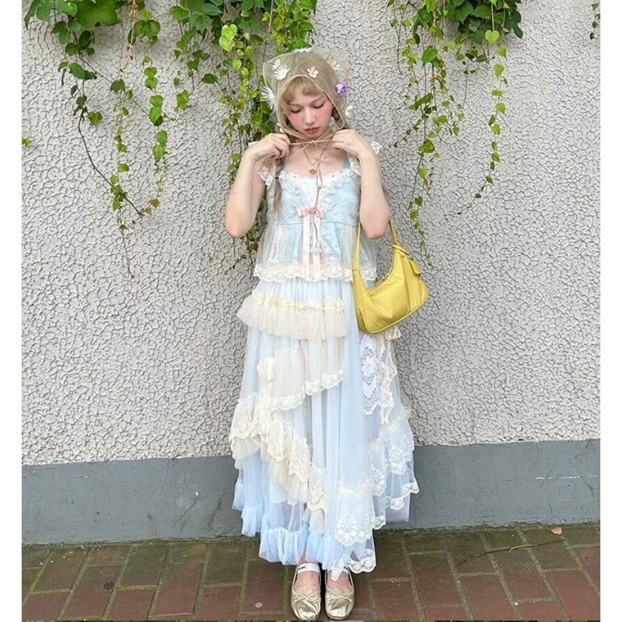 スカート白　ホワイト　ガーリー　可愛い　姫　原宿　マキシ　レース　可愛い　ドレス_7