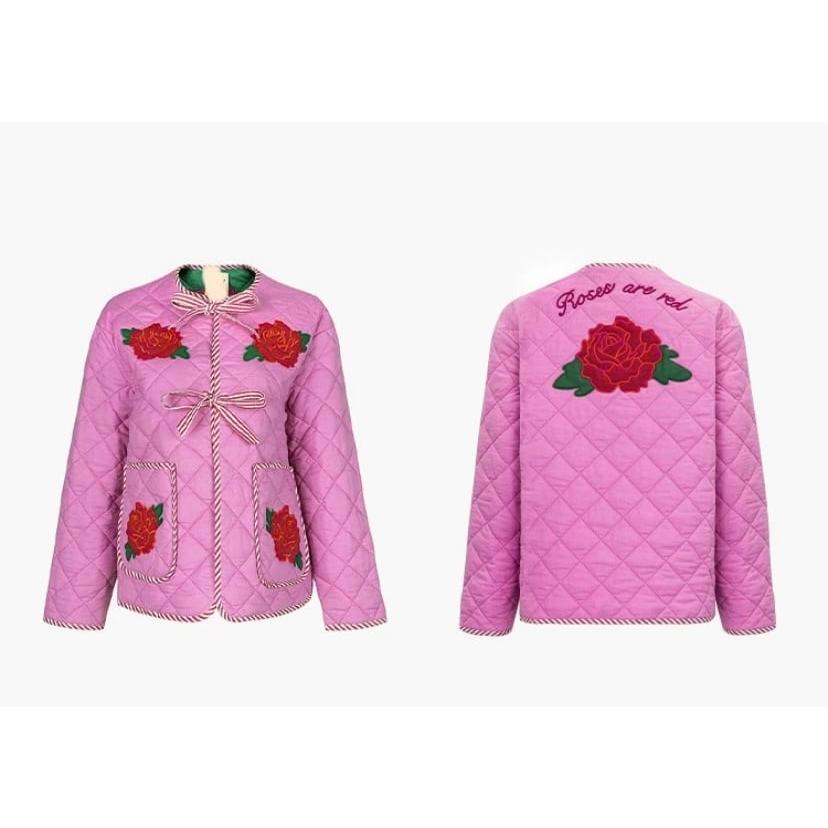 ピンク　リボン　薔薇　フラワー　ポケット　ジャケット　コート　緑　赤_4