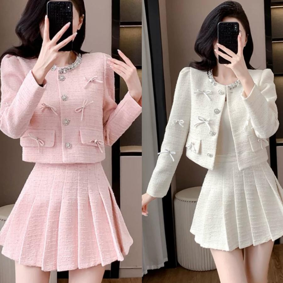 セットアップピンク ベージュ スーツ プリーツスカート ガーリー 制服