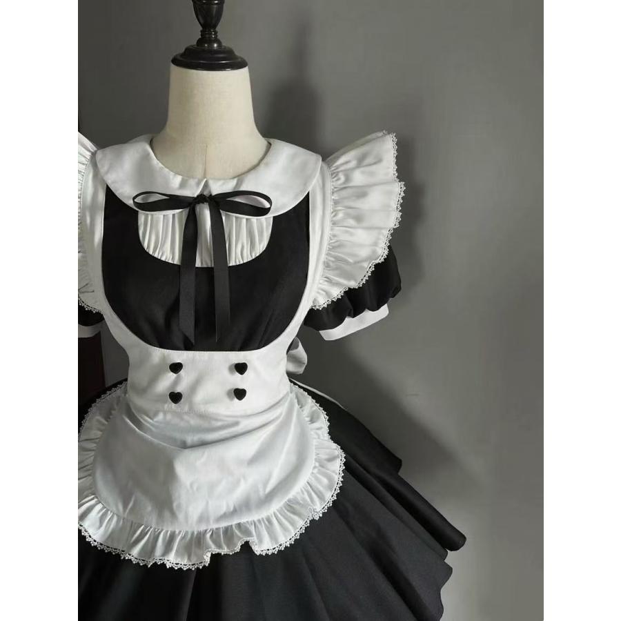 メイド服 丸襟リボン付きハート刺繍前掛けメイド服_1
