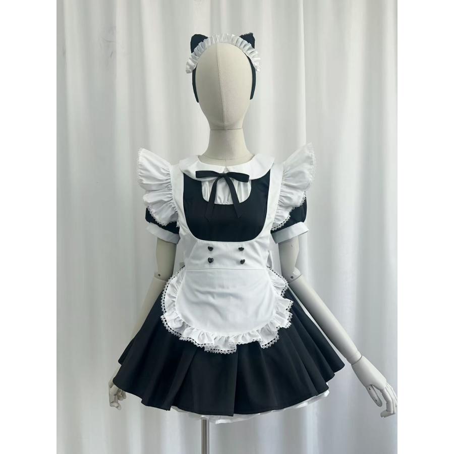 メイド服 丸襟リボン付きハート刺繍前掛けメイド服_2