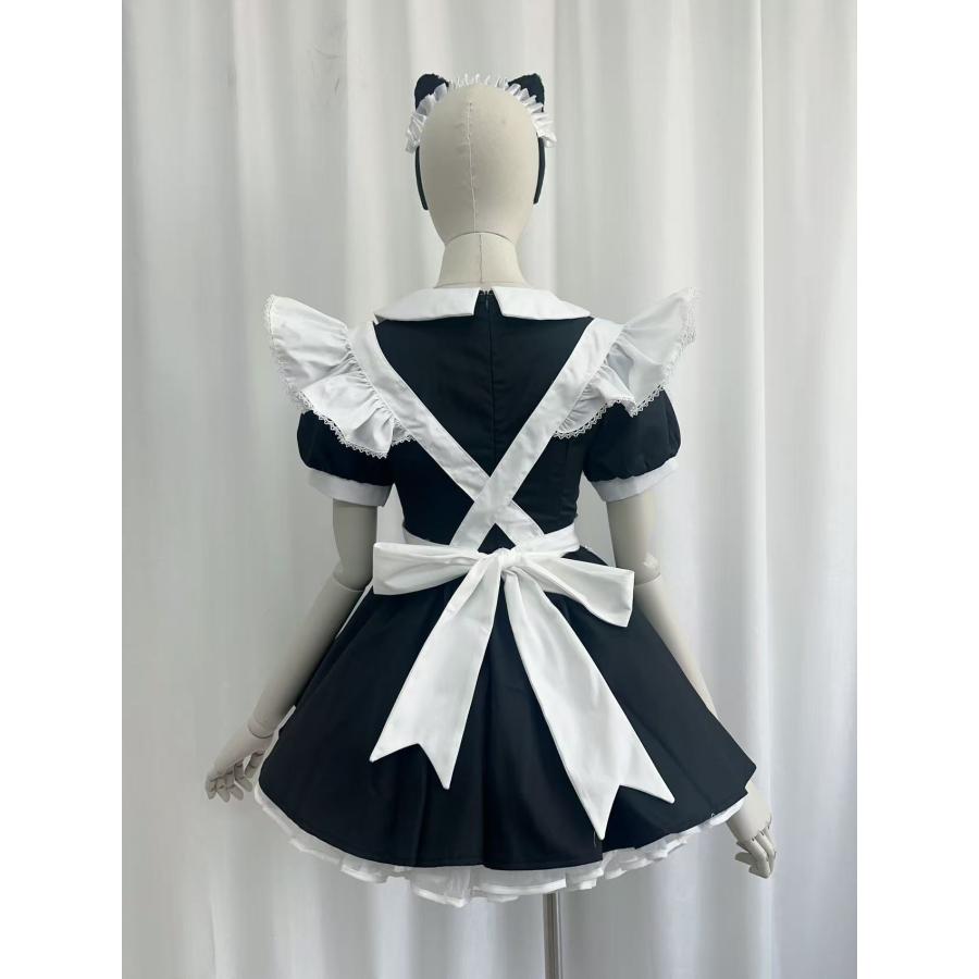 メイド服 丸襟リボン付きハート刺繍前掛けメイド服_4