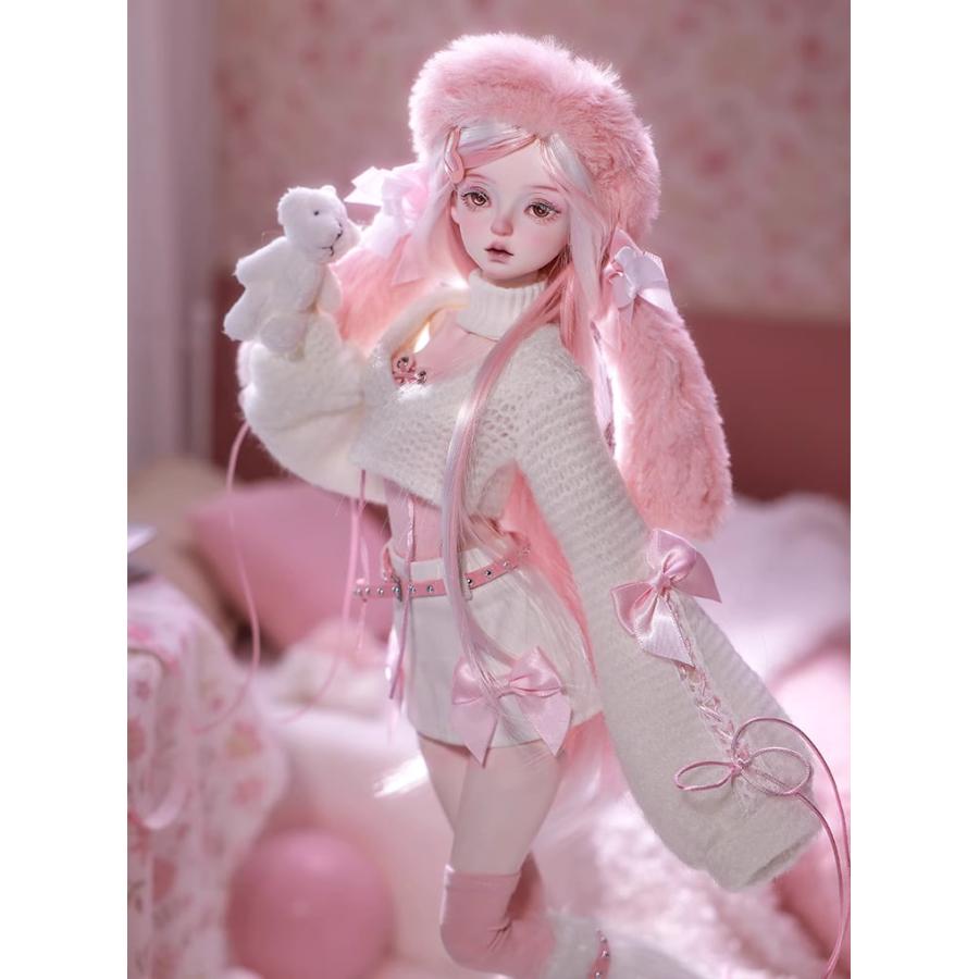 BJD 1/4 ドール本体 予柔 ピンクのウサギ耳帽子 球体関節人形